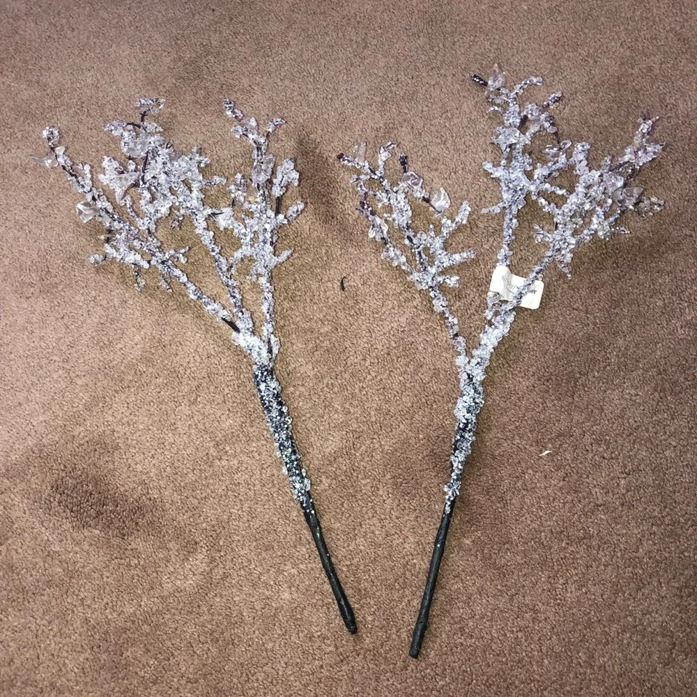 2 pc brown branches w/ winter ice crystal Silver White